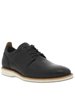 Derbies en cuir noires à semelle plate et à lacets ronds bleus