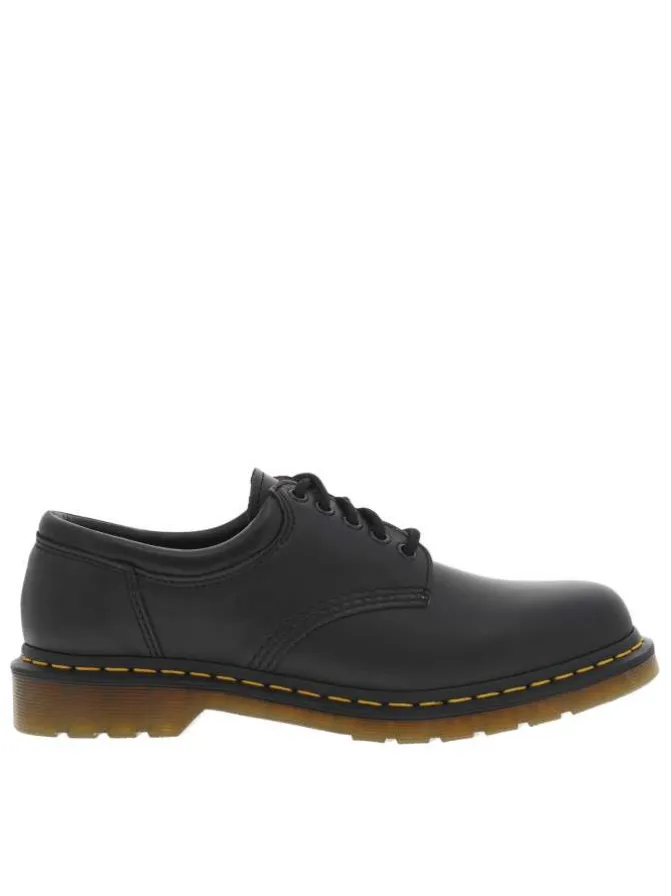 Derbies en cuir noires à talon décroché bas et avec surpiqûres jaunes