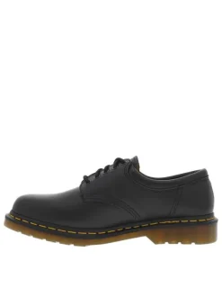 Derbies en cuir noires à talon décroché bas et avec surpiqûres jaunes
