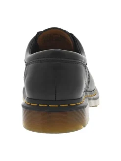 Derbies en cuir noires à talon décroché bas et avec surpiqûres jaunes