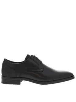 Derbies en cuir noires à talon décroché bas et à lacets ronds noirs