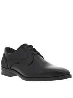 Derbies en cuir noires à talon décroché bas et à lacets ronds noirs
