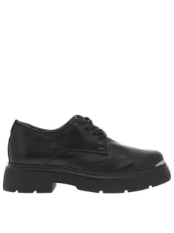 Derbies en cuir noir à extérieure antidérapante et à lacets plats