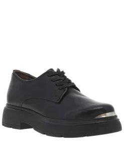 Derbies en cuir noir à extérieure antidérapante et à lacets plats