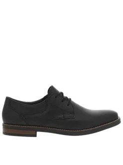 Derbies en cuir noir à talon aspect boisé décroché bas et à lacets ronds enduis