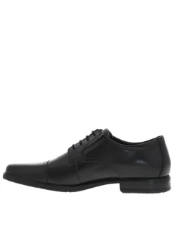 Derbies en cuir noir à talon décroché bas, chaussant ajusté par lacets ronds