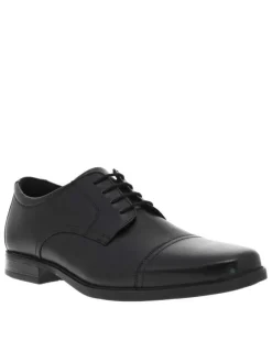 Derbies en cuir noir à talon décroché bas, chaussant ajusté par lacets ronds