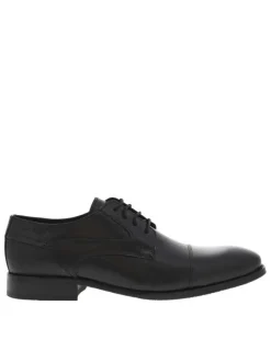 Derbies en cuir noir à talon décroché bas et à lacets ronds enduis