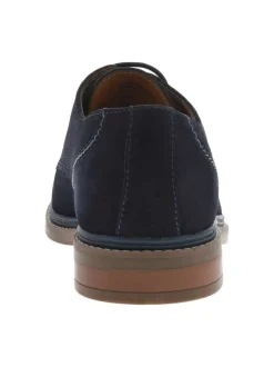 Derbies en cuir nubuck bleu marine avec un talon plat et des lacets ronds