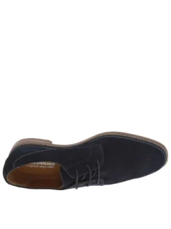 Derbies en cuir nubuck bleu marine avec un talon plat et des lacets ronds