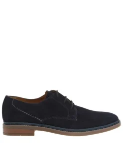 Derbies en cuir nubuck bleu marine avec un talon plat et des lacets ronds
