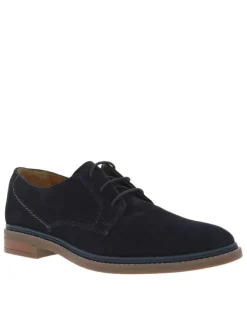 Derbies en cuir nubuck bleu marine avec un talon plat et des lacets ronds