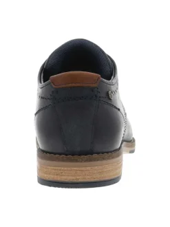 Derbies en cuir patiné marine à talon décroché bas et à lacets ronds enduis