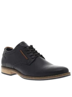 Derbies en cuir patiné marine à talon décroché bas et à lacets ronds enduis