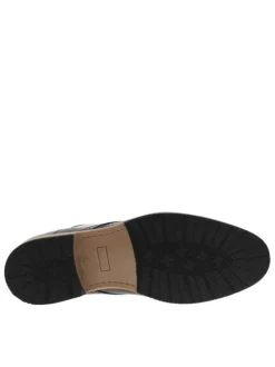 Derbies en cuir patiné noir à talon décroché bas et à lacets ronds marron