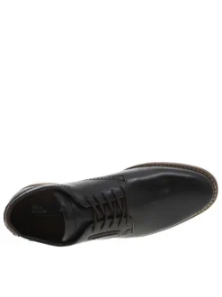 Derbies en cuir patiné noir à talon décroché bas et à lacets ronds marron