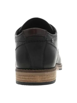 Derbies en cuir patiné noir à talon décroché bas et à lacets ronds marron