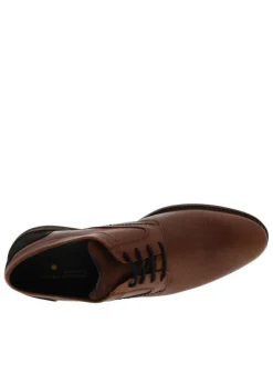 Derbies en cuir tan à talon décroché bas avec des lacets ronds