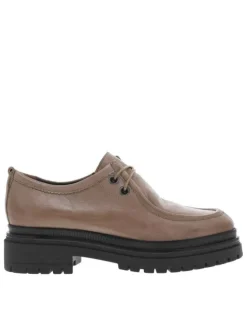 Derbies en cuir taupe à semelle chunky et à lacets ronds noirs