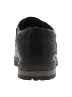 Derbies noires à talon plat avec des lacets plats et un logo métallique
