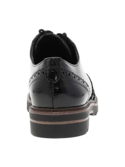 Derbies noires vernies avec semelle à talon décroché bas et lacets ronds