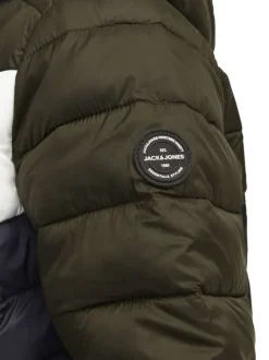 Doudoune à capuche tricolore matelassée à coupe droite et à manches longues