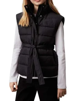Doudoune en coton régénératif noire unie avec une coupe droite et un col montant