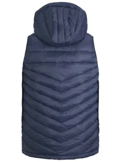 Doudoune marine unie coupe droite avec un col à capuche et un patch