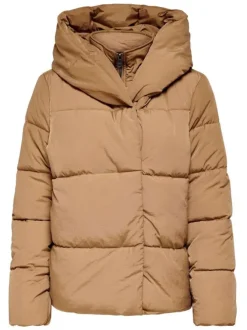 Doudoune beige unie coupe régular avec un col à capuche