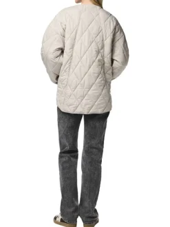 Doudoune beige unie matelassée avec une coupe droite et un col rond