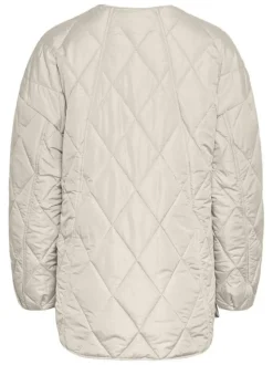 Doudoune beige unie matelassée avec une coupe droite et un col rond