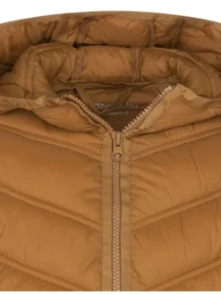 Doudoune Blandinew camel unie avec un col à capuche et un matelassage en diagonal