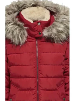 Doudoune à capuche rouge unie avec une coupe droite et des manches longues