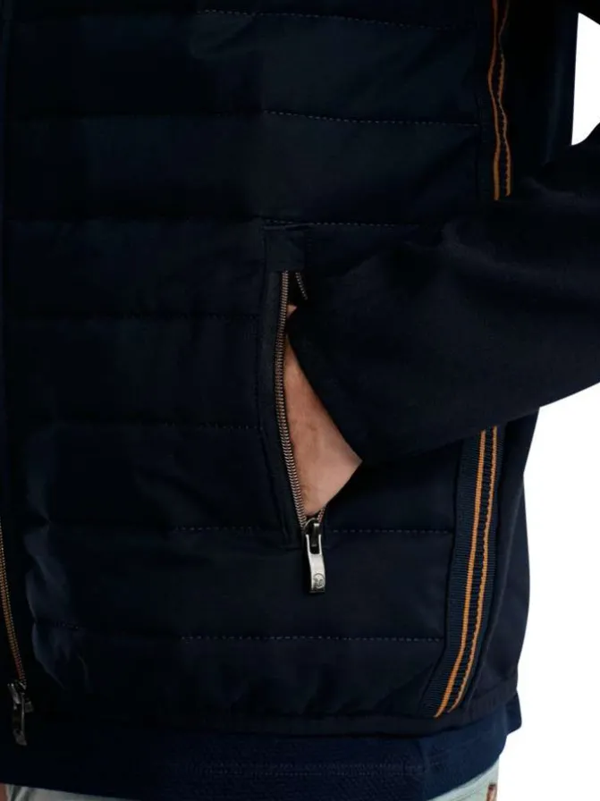Doudoune en coton mélangé marine unie avec une coupe droite et un col montant