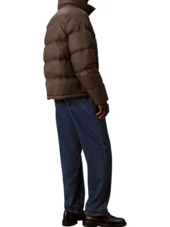 Doudoune kaki unie coupe ajustée col montant avec fermeture zippée