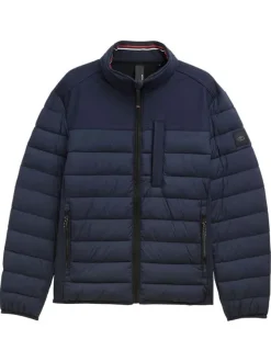 Doudoune marine uni avec une coupe droite et des poches zippées