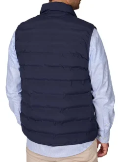 Doudoune marine uni avec une coupe droite et un col montant pourvu d'un zip