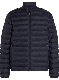 Doudoune marine unie droite à col montant avec fermeture zip et poches zippées
