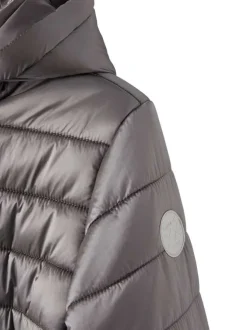 Doudoune matelassée anthracite métallisé à coupe droite et col à capuche amovible