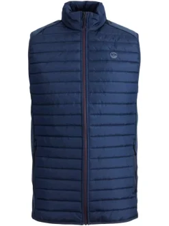 Doudoune matelassée sans manches MULTI BODYWARMER COLLAR marine coupe droite et col montant zippé avec logo sur la poitrine