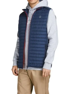 Doudoune matelassée sans manches MULTI BODYWARMER COLLAR marine coupe droite et col montant zippé avec logo sur la poitrine