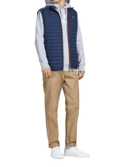 Doudoune matelassée sans manches MULTI BODYWARMER COLLAR marine coupe droite et col montant zippé avec logo sur la poitrine