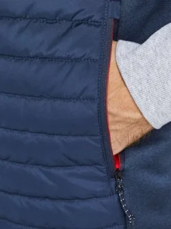 Doudoune matelassée sans manches MULTI BODYWARMER COLLAR marine coupe droite et col montant zippé avec logo sur la poitrine