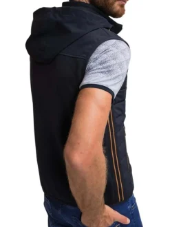 Doudoune sans manches à capuche en coton mélangé bleue marine à coupe slim fit