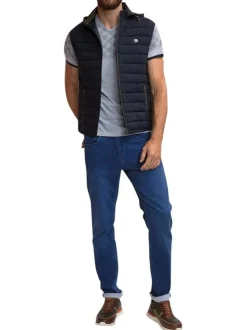 Doudoune sans manches à capuche en coton mélangé bleue marine à coupe slim fit