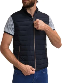 Doudoune sans manches à capuche en coton mélangé bleue marine à coupe slim fit