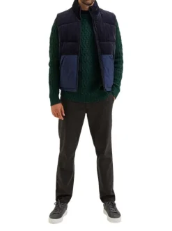 Doudoune sans manches en coton marine unie col montant