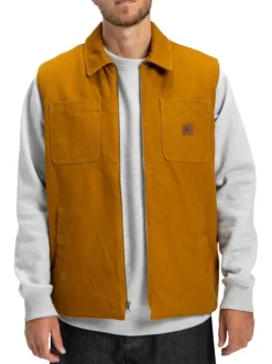 Doudoune sans manches en coton moutarde uni avec un col chemise
