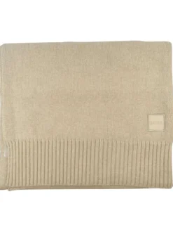 Echarpe beige unie avec étiquette de la marque ton sur ton et bord-côte