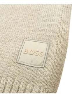 Echarpe beige unie avec étiquette de la marque ton sur ton et bord-côte